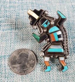 Vintage Signed Zuni Rainbow Man Inlay Sterling Ring