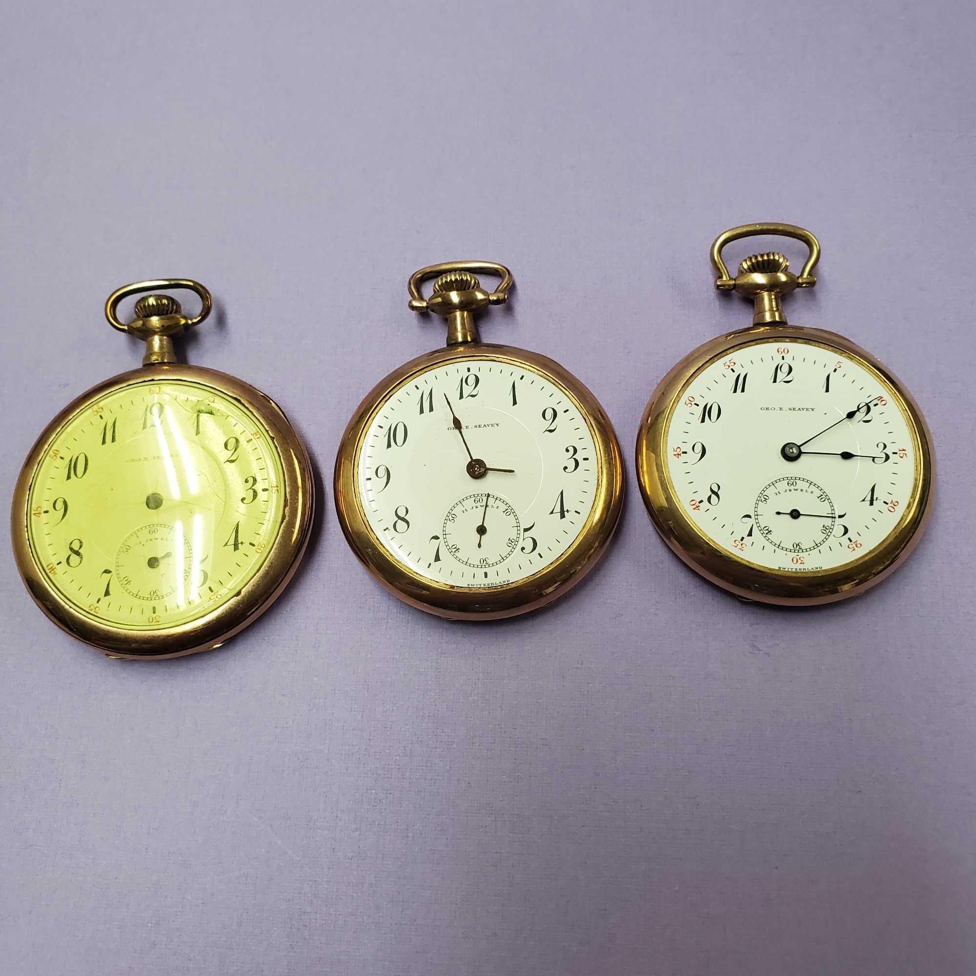 3 - D. S. & Co., Premo, Swiss Made 21 Jewel Gold Plated Pocket Watches