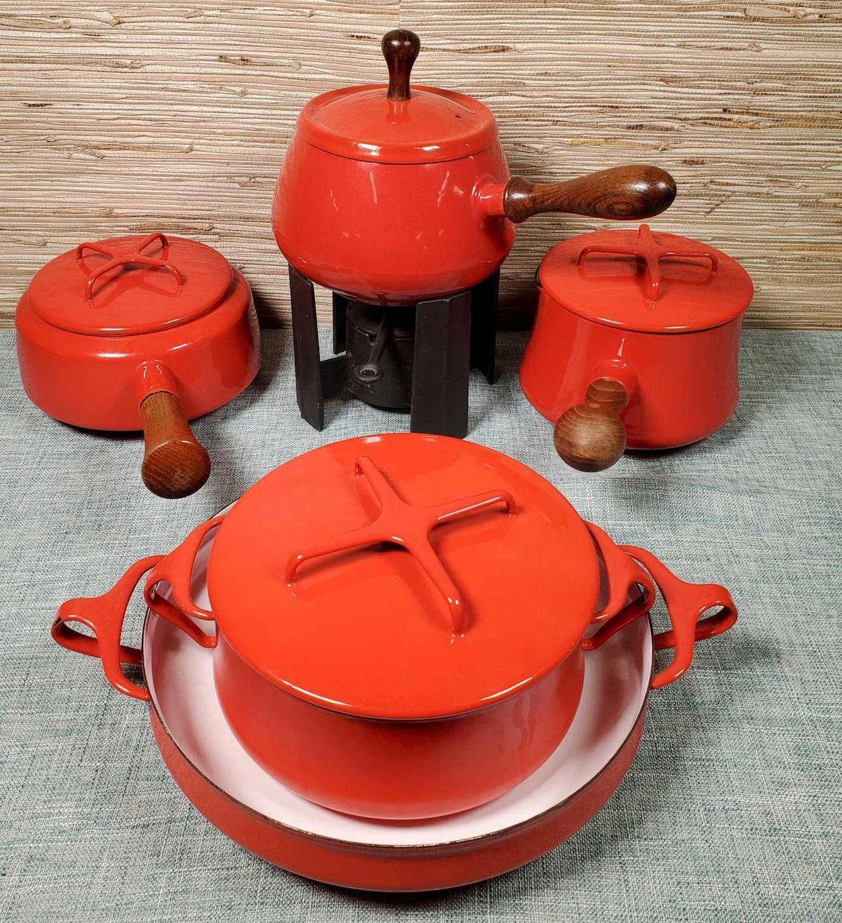 Vintage Chinese Red Koben Style Dansk Enamel Cookware