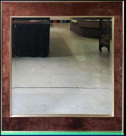 Vintage LaBarge Mid Century Brown Suede Beveled Mirror