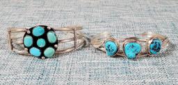 2 Vintage Navajo Sterling & Silver Turquoise Cuff Bracelets