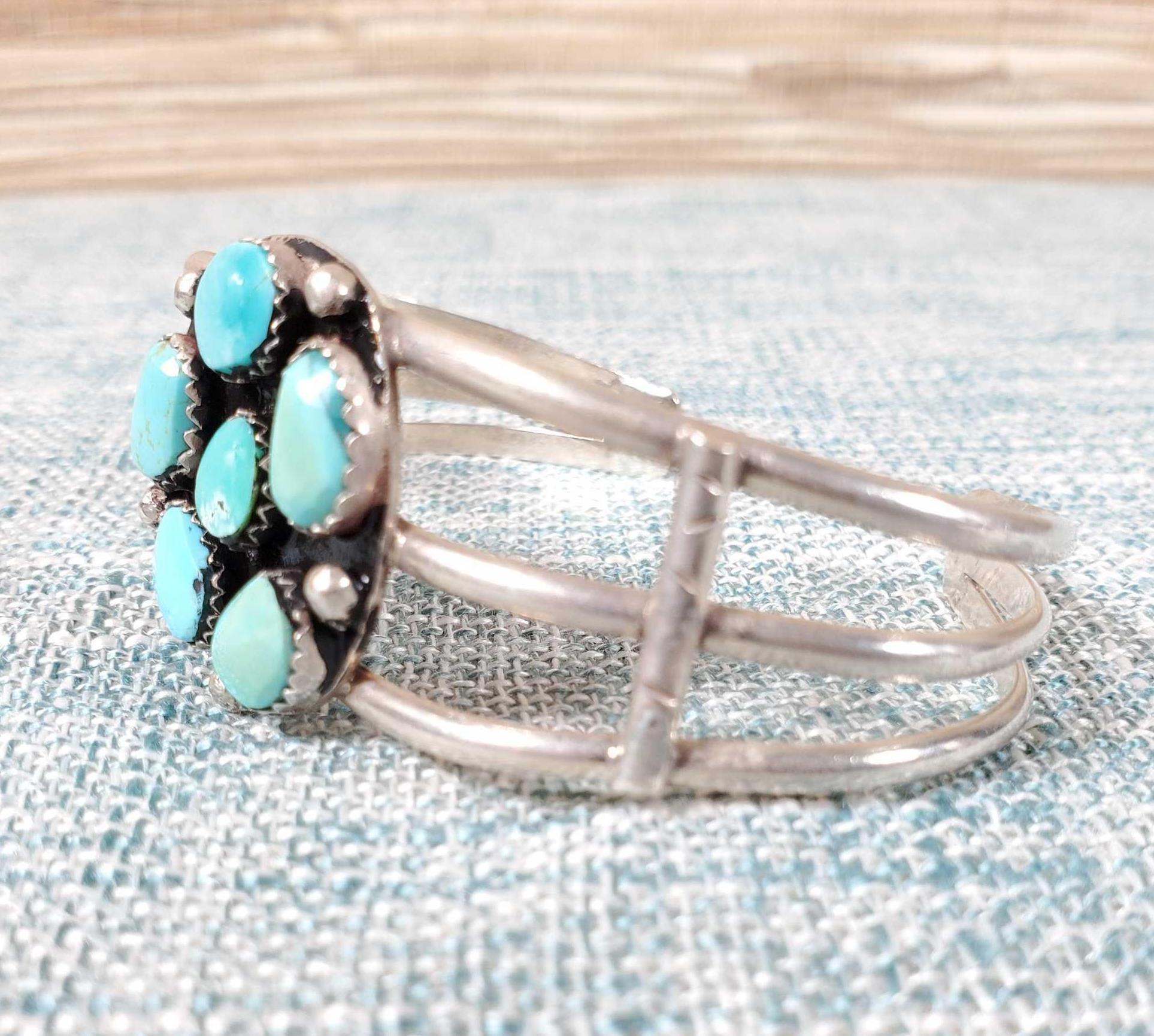 2 Vintage Navajo Sterling & Silver Turquoise Cuff Bracelets