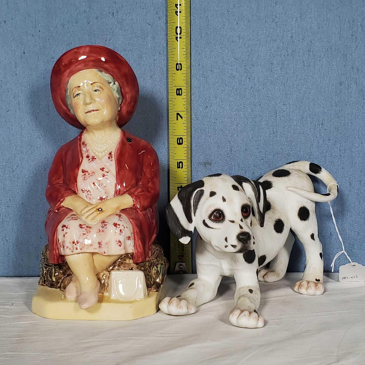 9" Porcelain Queen Mother Toby Jug and 5" Tall Dalmation Figurine