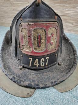 Vintage Authentic Leather Firemens Helmet