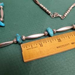 Vintage Pawn Sterling Silver & Turquoise Bead with Naja Signed Native American Necklace