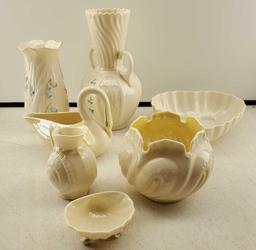 Lot Of 7 Belleek Tablewares Gold Mark