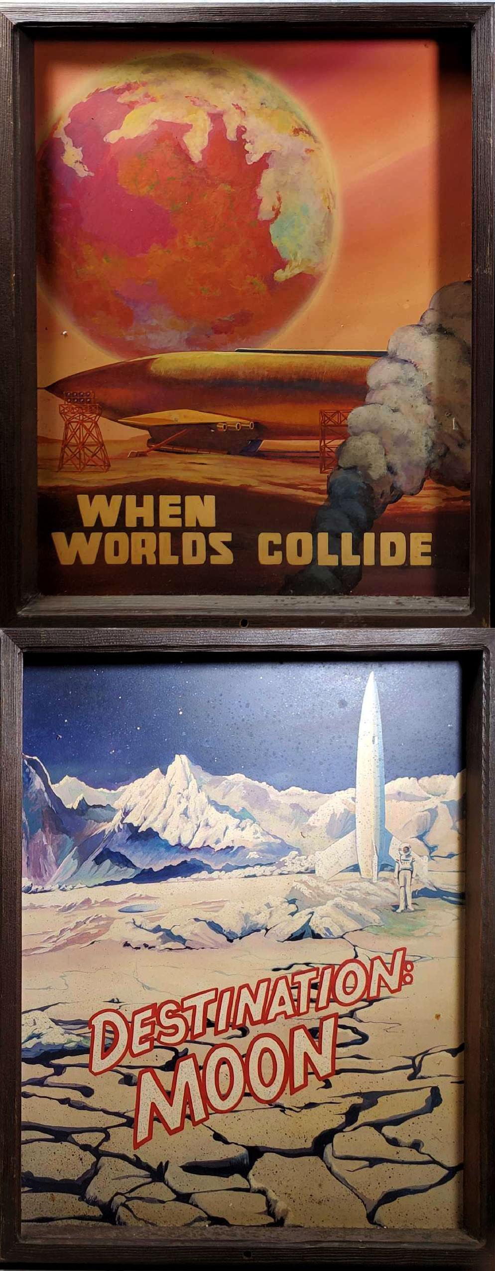 2 Framed Sci Fi Original  Art "Destination Moon" & "When Worlds Collide" Paintings
