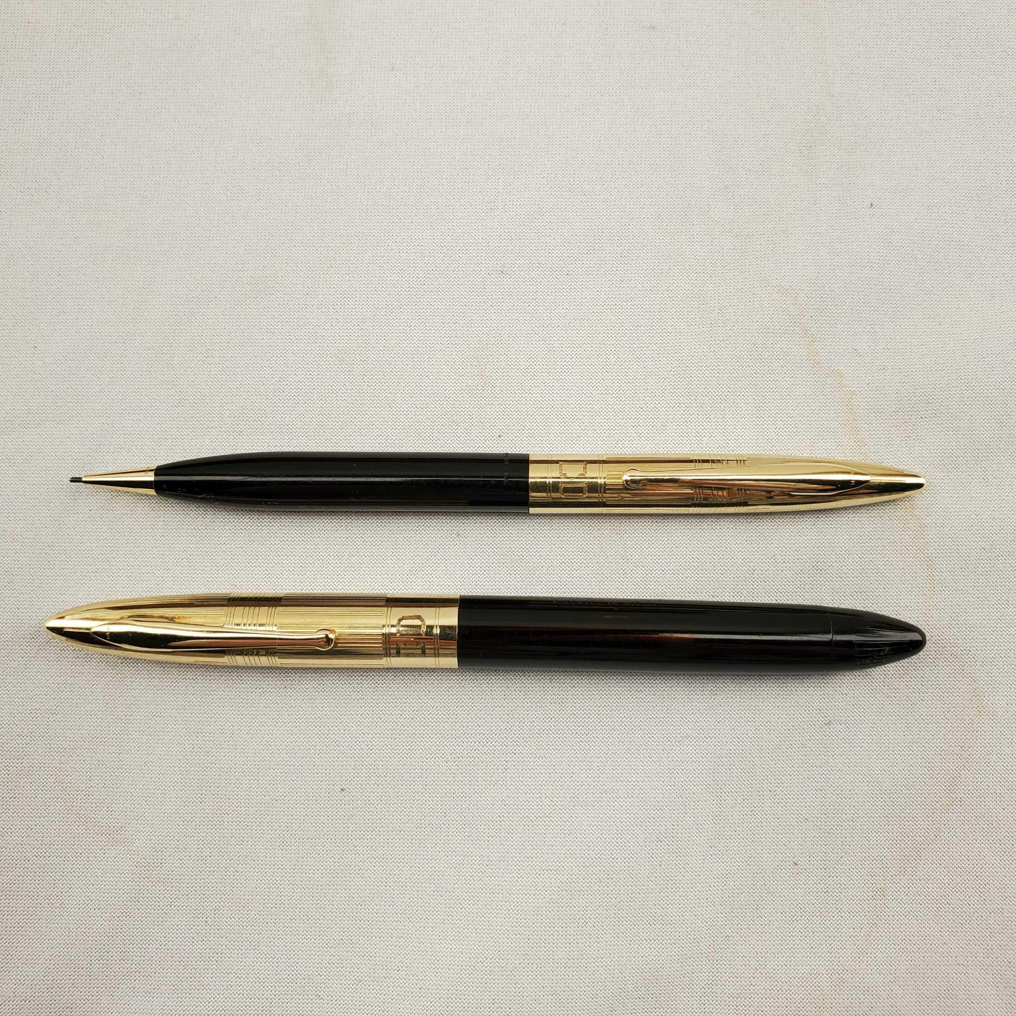 Solid 14K Gold Caps, Clip & Nib Sheaffer's 1942 Triumph Crest Masterpiece - Vacuum Pen & Pencil Set