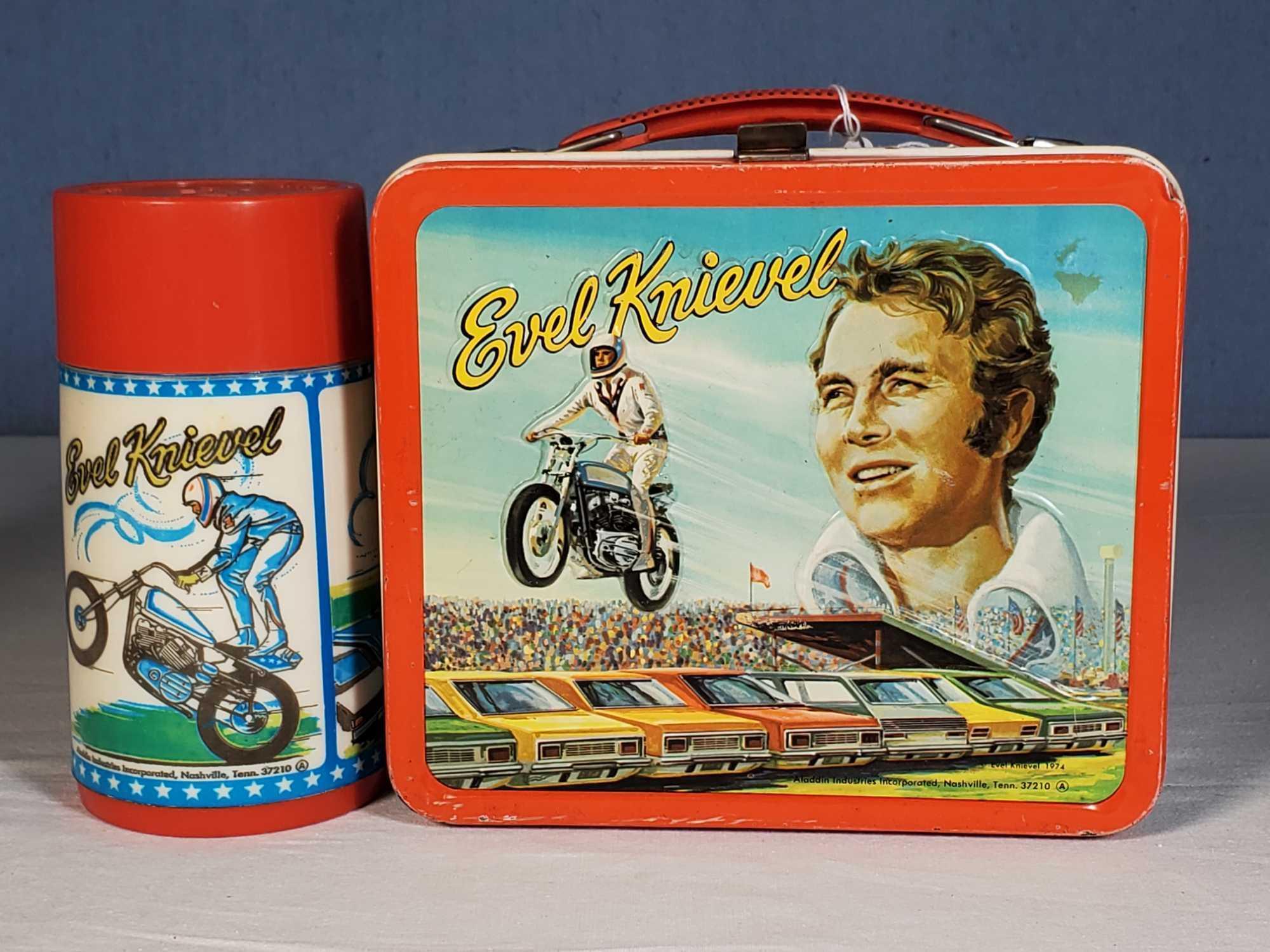 1974 Evel Knievel Lunch Box and Thermos, and 1973 Emergency! Lunch Box, no Thermos