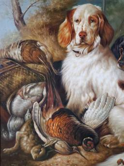 Magnificent 6 ft. 11 in. Oil on Canvas Replica of Woodhouse Setters and Game Painting