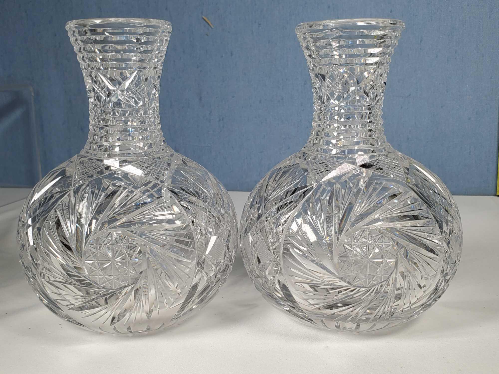 3 American Brilliant Cut Crystal Decanter Water Bottles