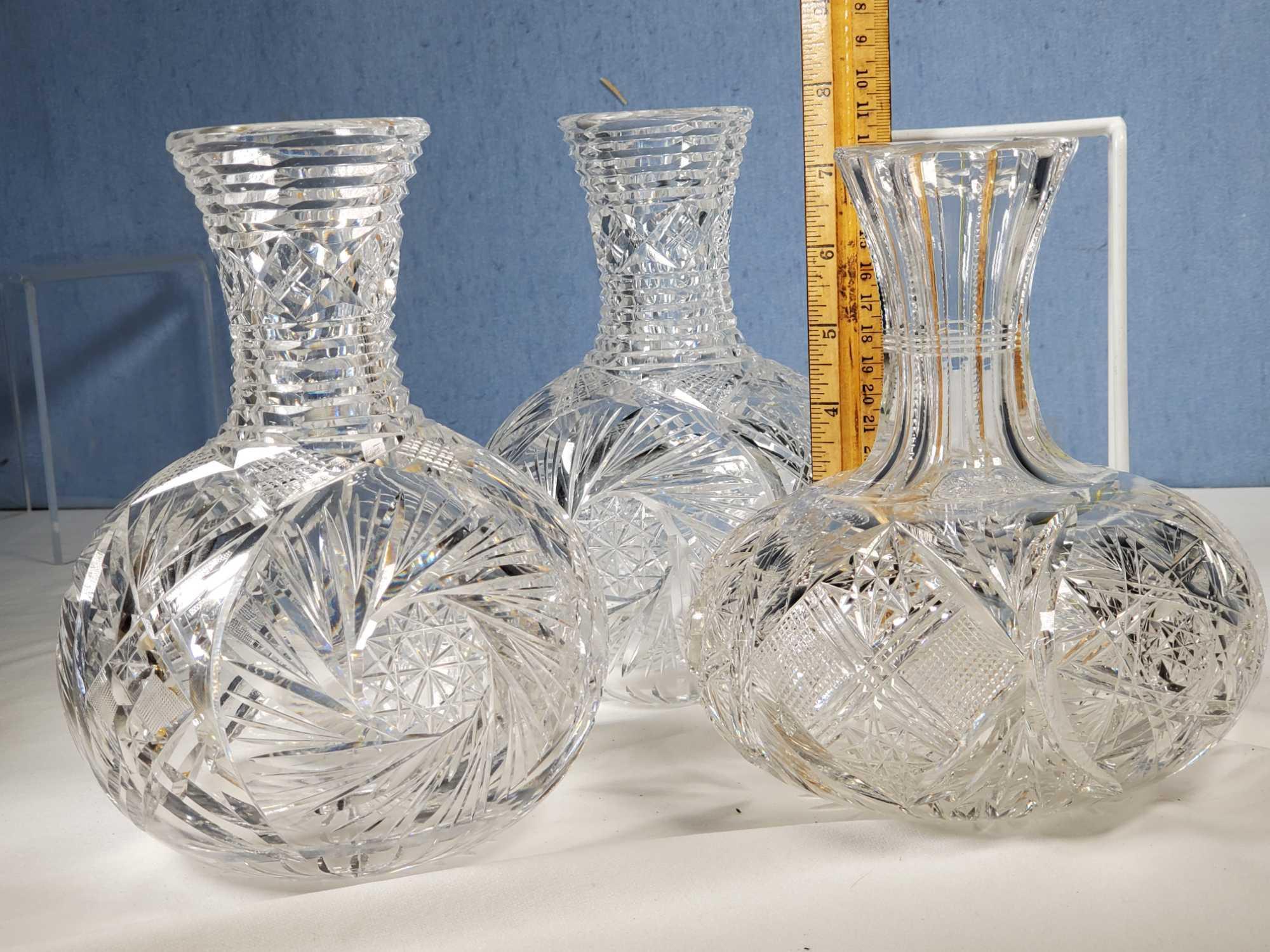 3 American Brilliant Cut Crystal Decanter Water Bottles