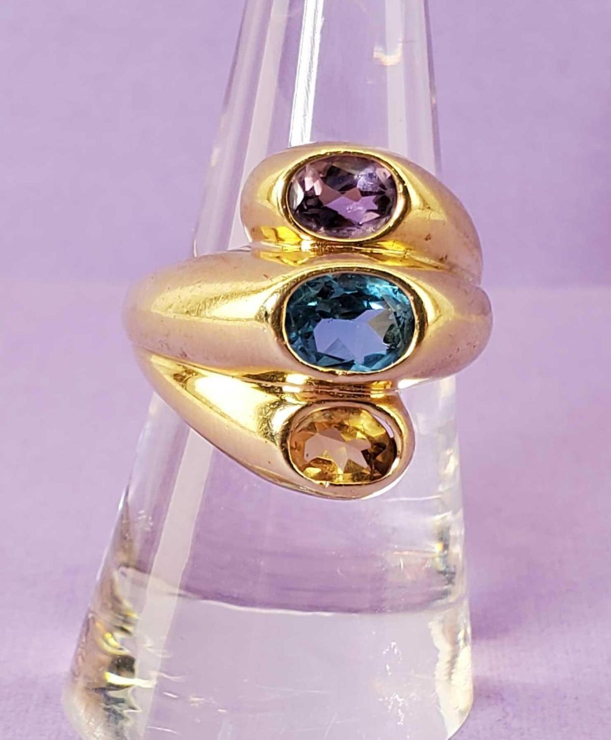 14k Gold Ring with Amethyst, Citrine, & Topaz