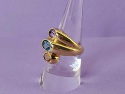 14k Gold Ring with Amethyst, Citrine, & Topaz