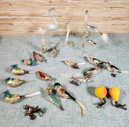 Vintage Mercury Glass Figural Bird Christmas Ornaments & Bimini Figures