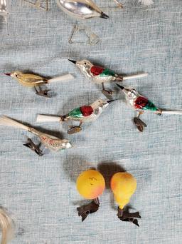 Vintage Mercury Glass Figural Bird Christmas Ornaments & Bimini Figures