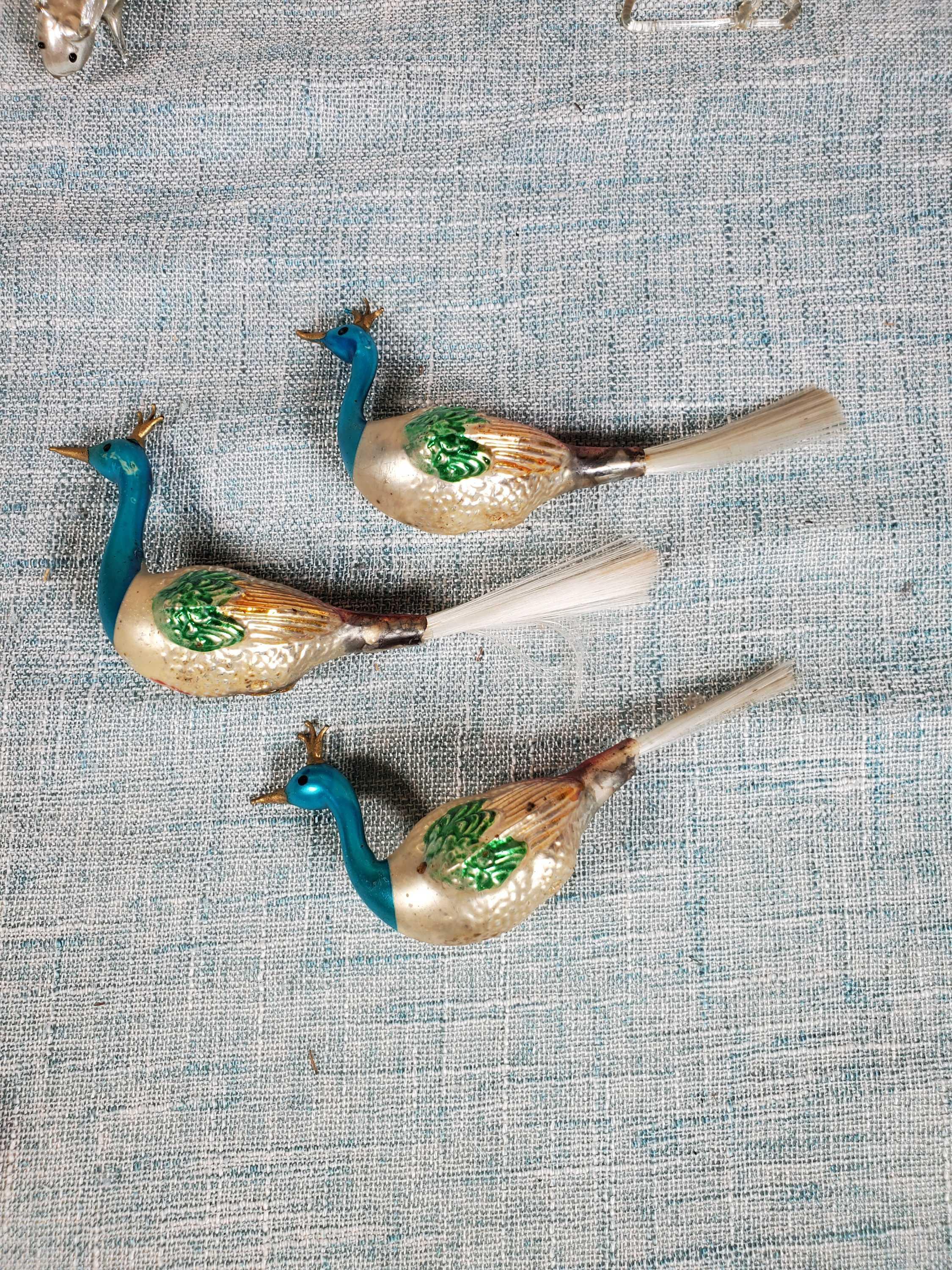 Vintage Mercury Glass Figural Bird Christmas Ornaments & Bimini Figures