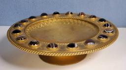 Mid 1800s Scottish Gilt Bronze Tazza with Banded Agate Accents and Bold Etched Accents