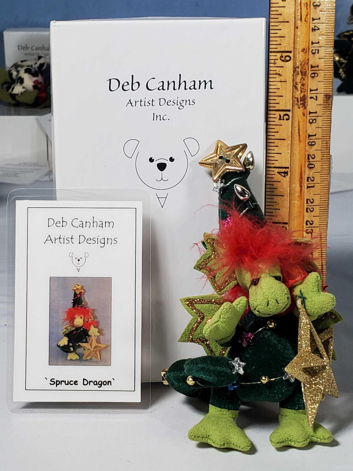 5 LE Deb Canham Artist Designs Dappled Dragons Ultra Suede Holiday Figurines With Boxes and Cards