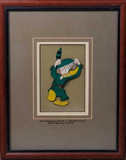 1955 Original Grandpappy Duck in No Hunting Framed Production Disney Cel