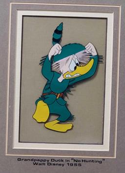 1955 Original Grandpappy Duck in No Hunting Framed Production Disney Cel