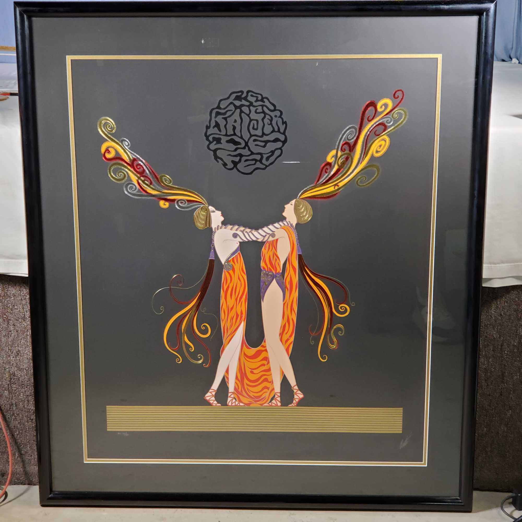 Erte' "Kiss Of Fire" 1983 Limited HC Edition #16/30 Embossed Serigraph With Foil Stamping 34" X 29"