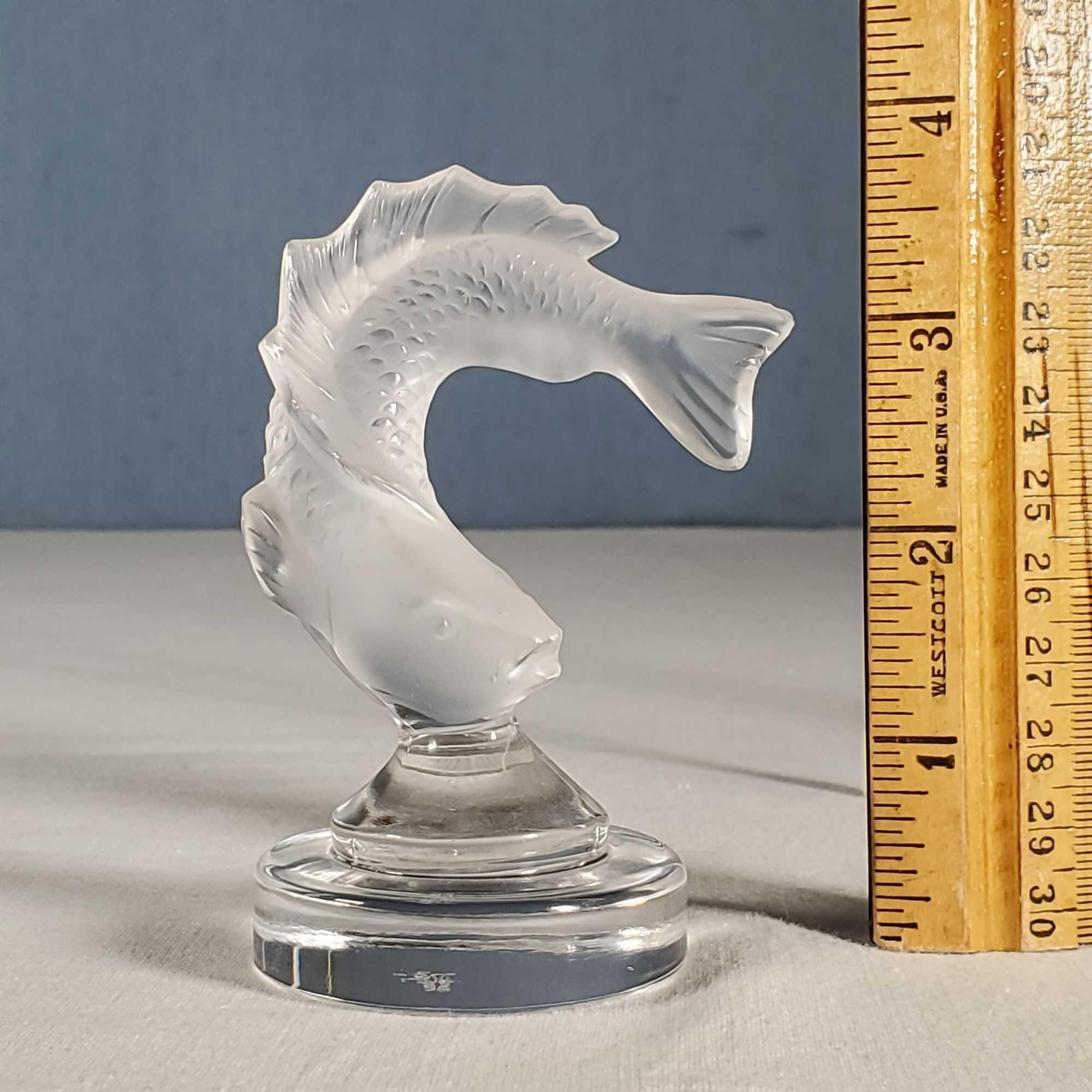 Lalique Jumping Trout and Dove Paperweight Sculptures