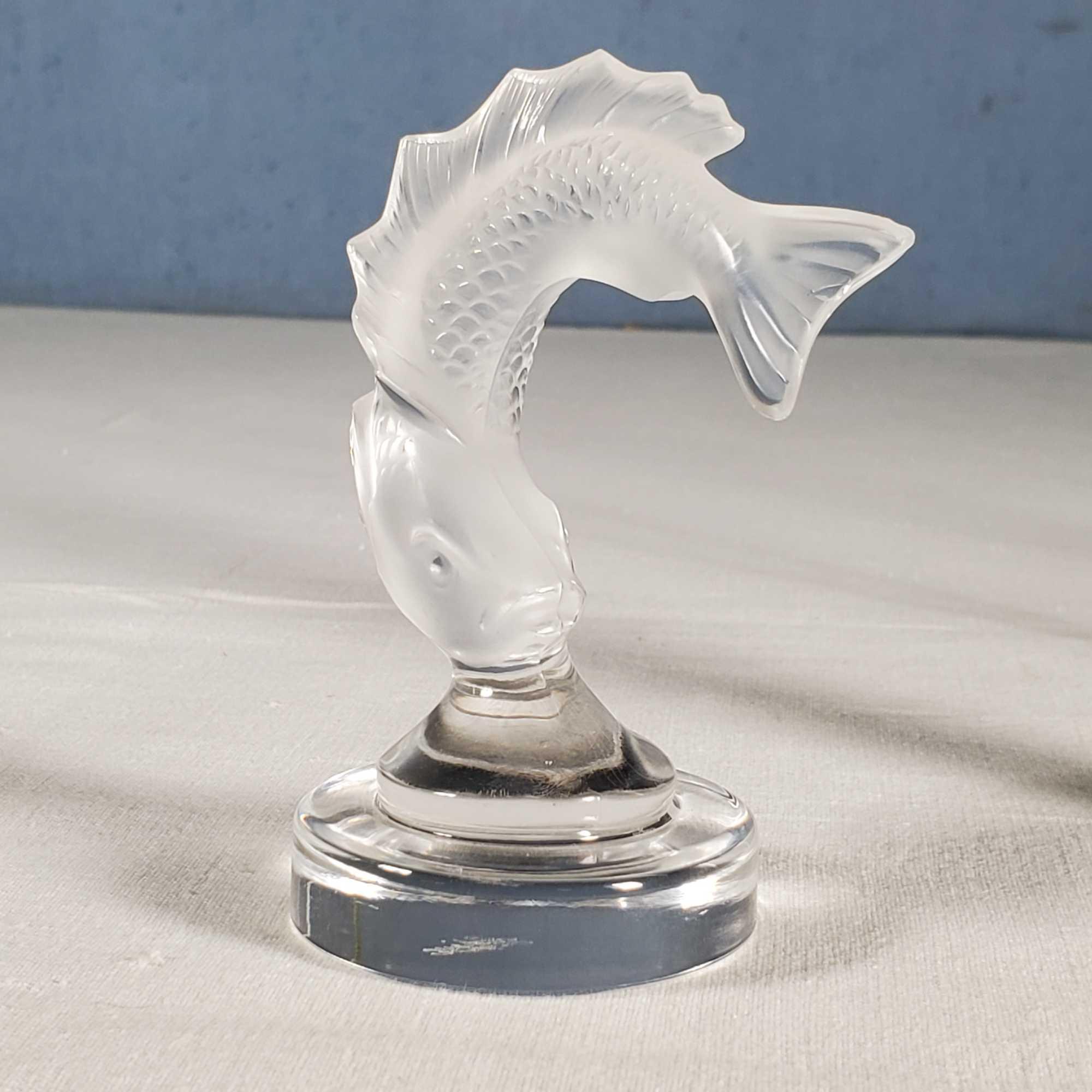 Lalique Jumping Trout and Dove Paperweight Sculptures