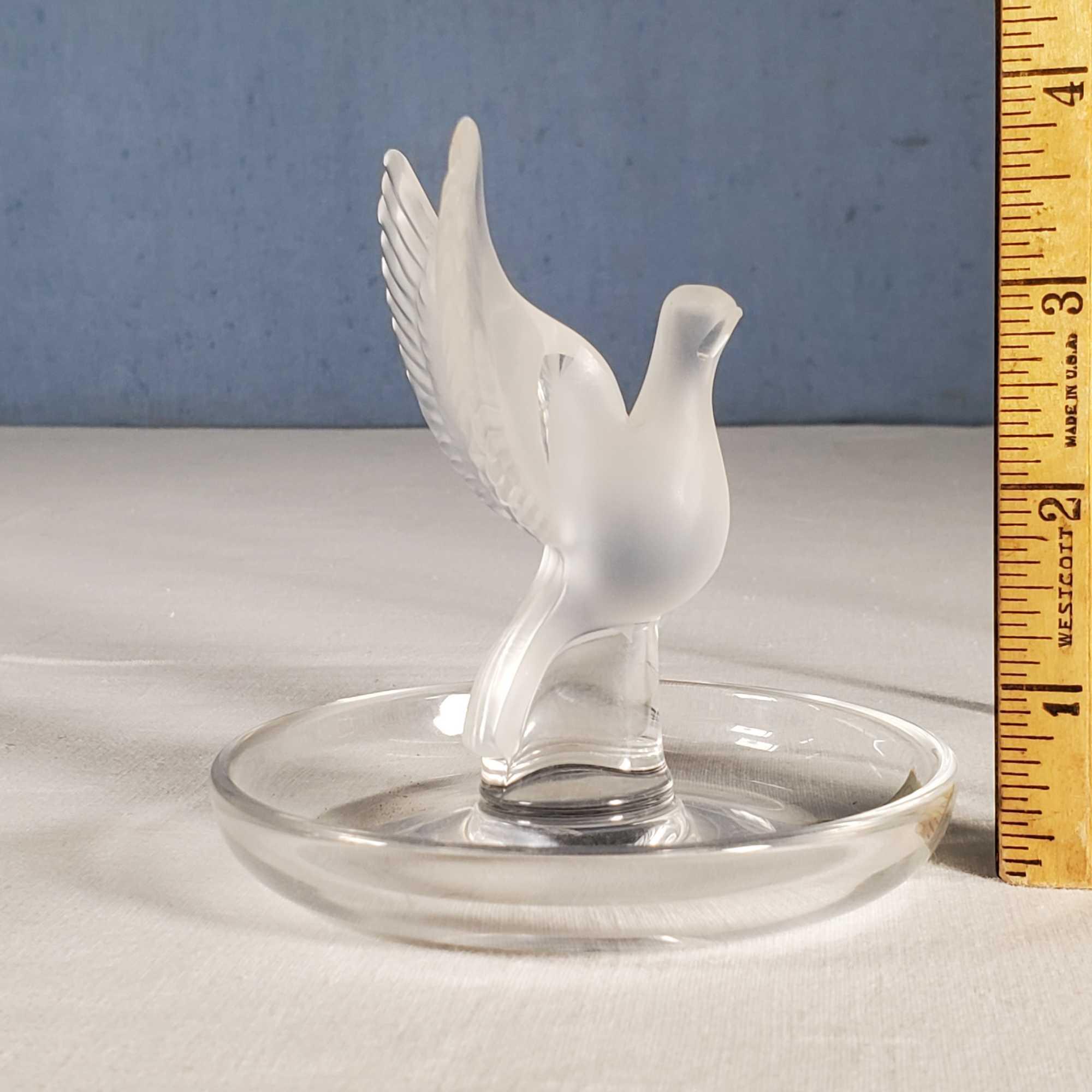 Lalique Jumping Trout and Dove Paperweight Sculptures