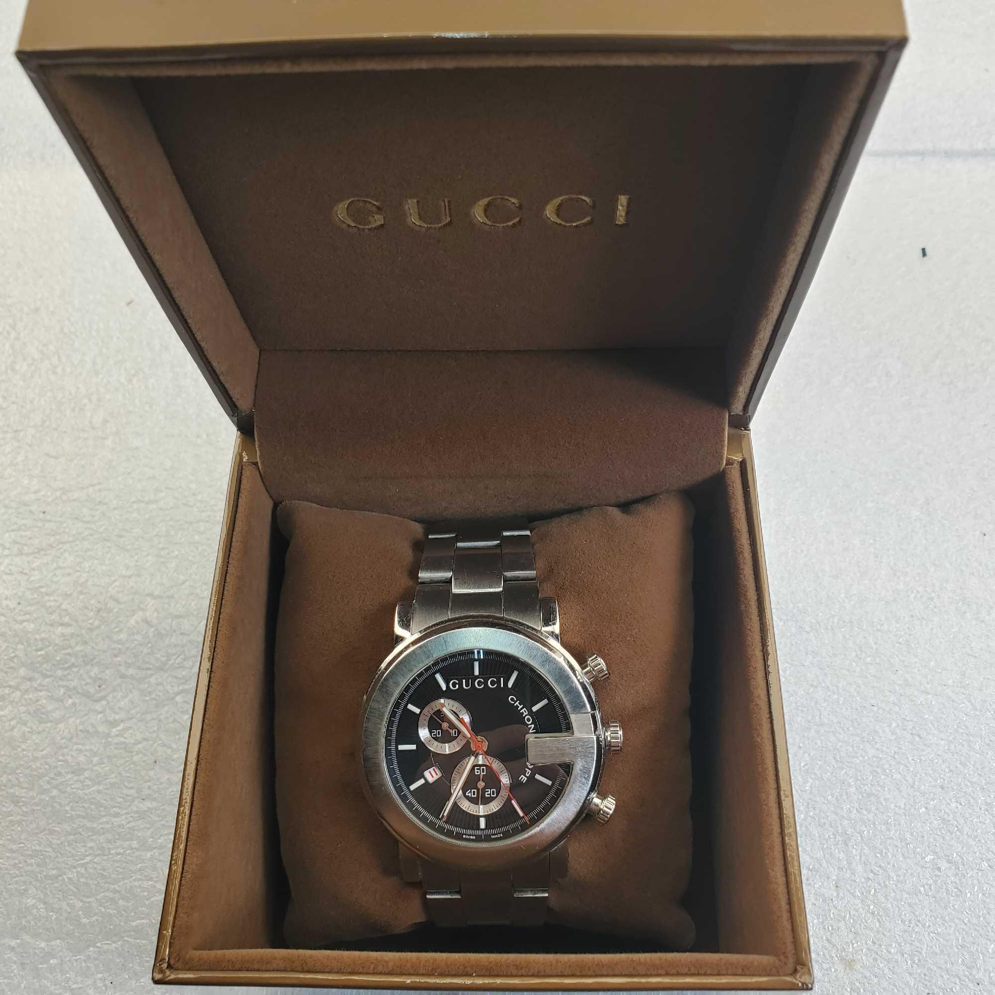 Vintage Gucci G Chrono Scope 44mm Stainless Steel Black Face Quartz Watch