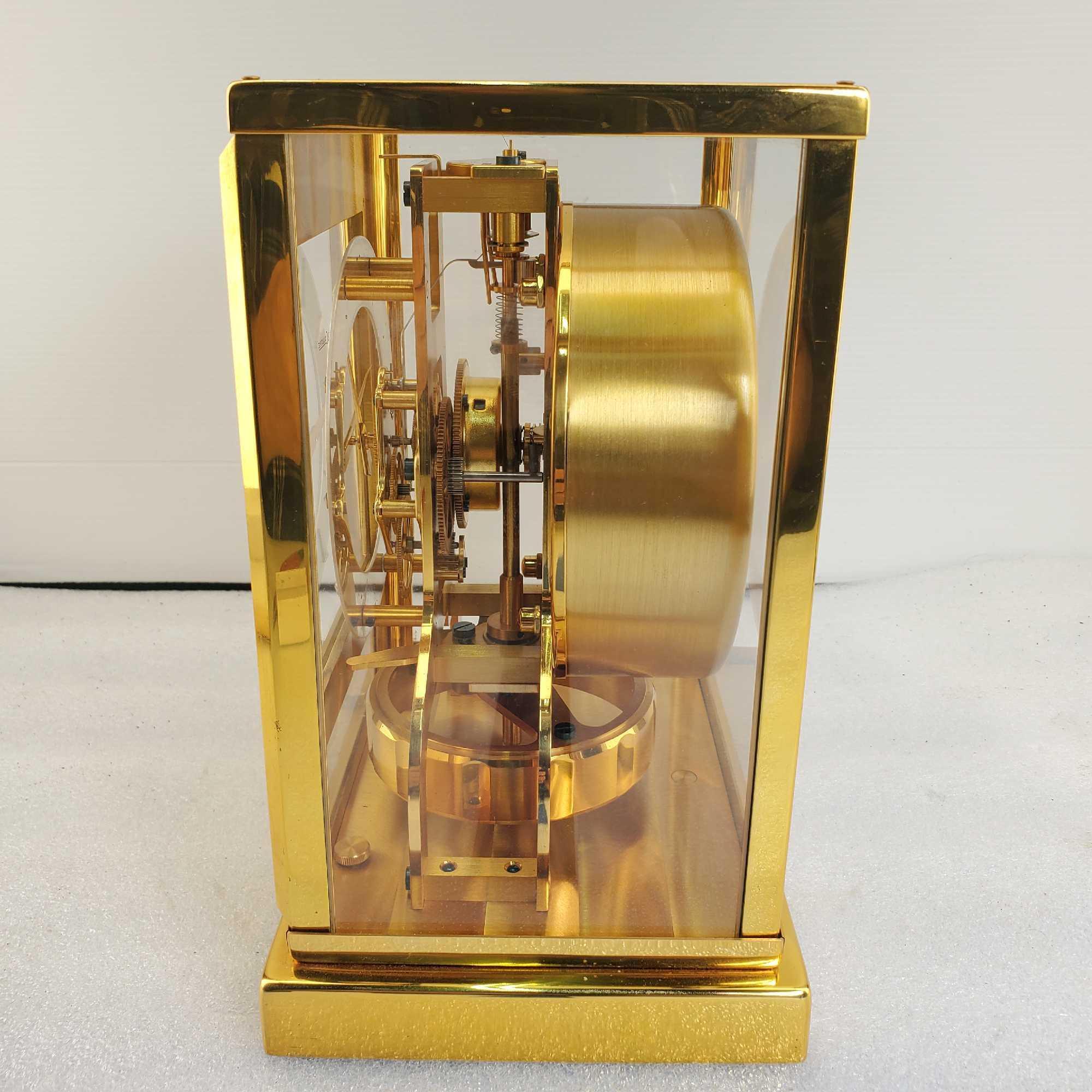 Rare 1950s Gold Plated Jaeger- LeCoultre 15 Jewel Atmos Tuxedo Model # 522 Mantel Clock