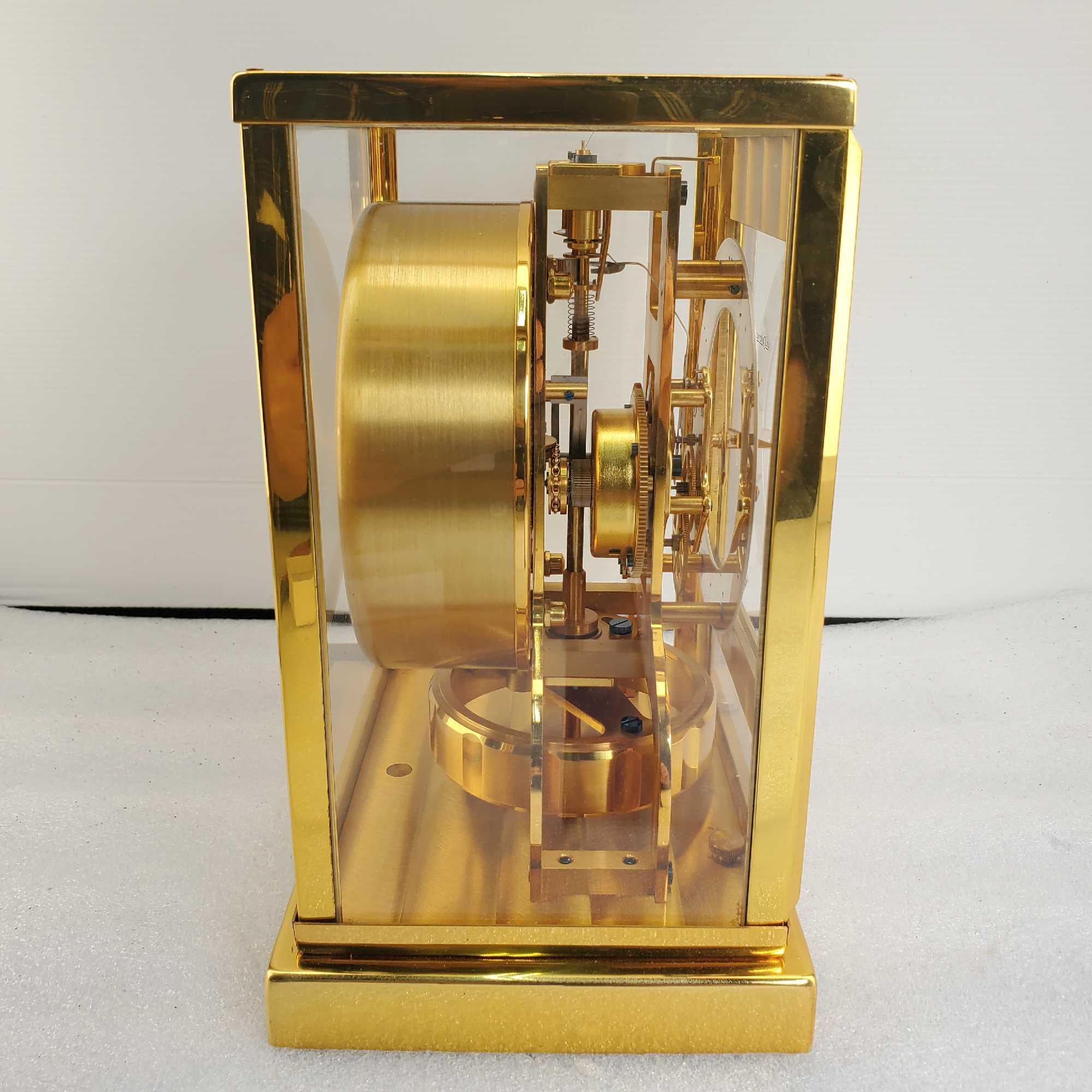 Rare 1950s Gold Plated Jaeger- LeCoultre 15 Jewel Atmos Tuxedo Model # 522 Mantel Clock