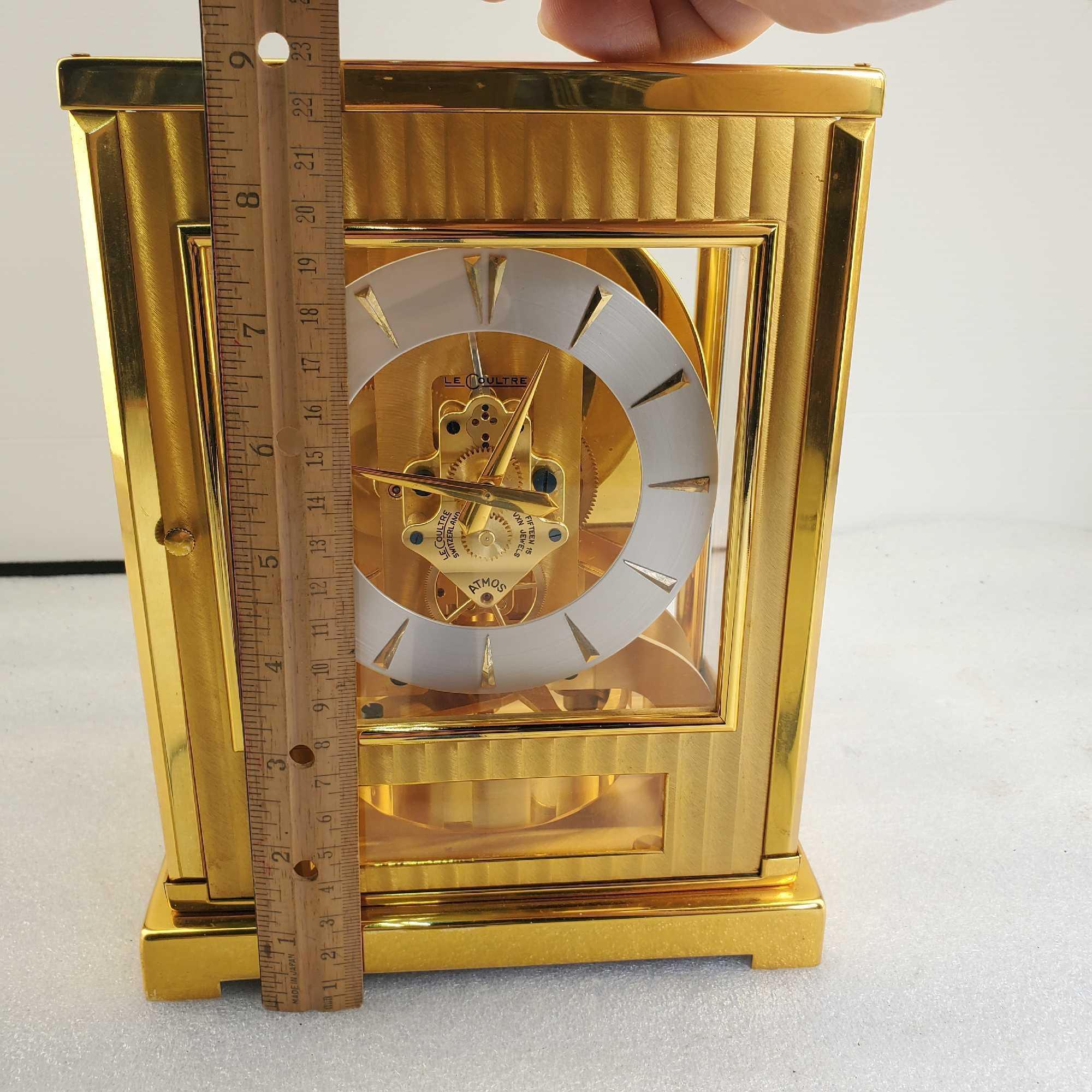 Rare 1950s Gold Plated Jaeger- LeCoultre 15 Jewel Atmos Tuxedo Model # 522 Mantel Clock