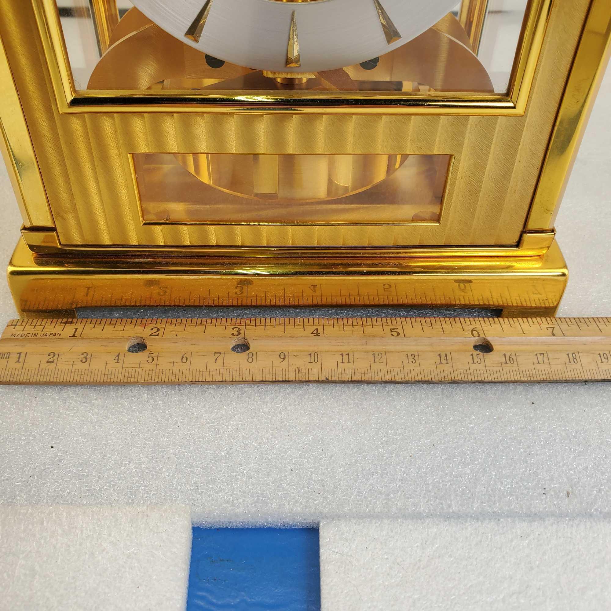 Rare 1950s Gold Plated Jaeger- LeCoultre 15 Jewel Atmos Tuxedo Model # 522 Mantel Clock