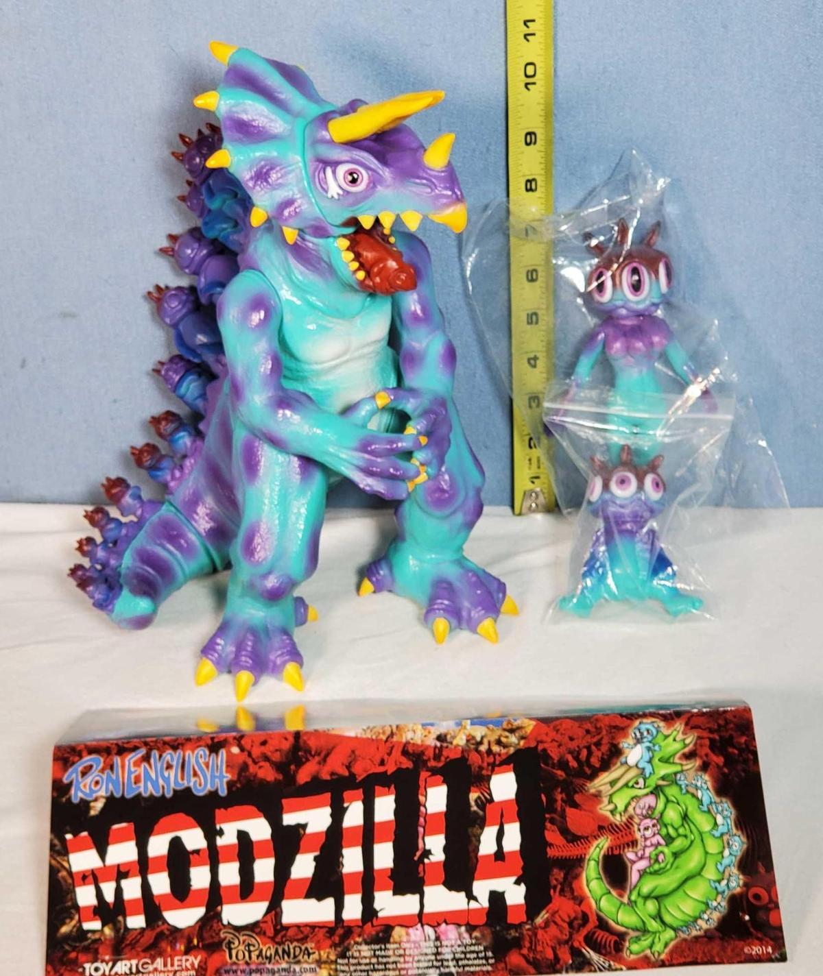 Ron English Modzilla, Bunny and Rabbit Blues Berry Edition Sofubi Kaiju Figure