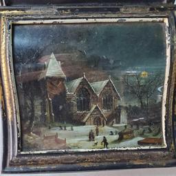 Henry Loveridge Japanned / Toleware Hand Painted Church Yard Winter Scene Coal Scuttle