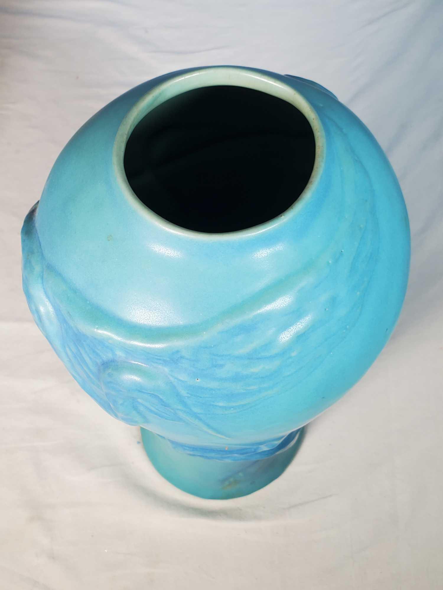 Van Briggle Art Pottery Crane Vase Turquoise Blue - EDITED!