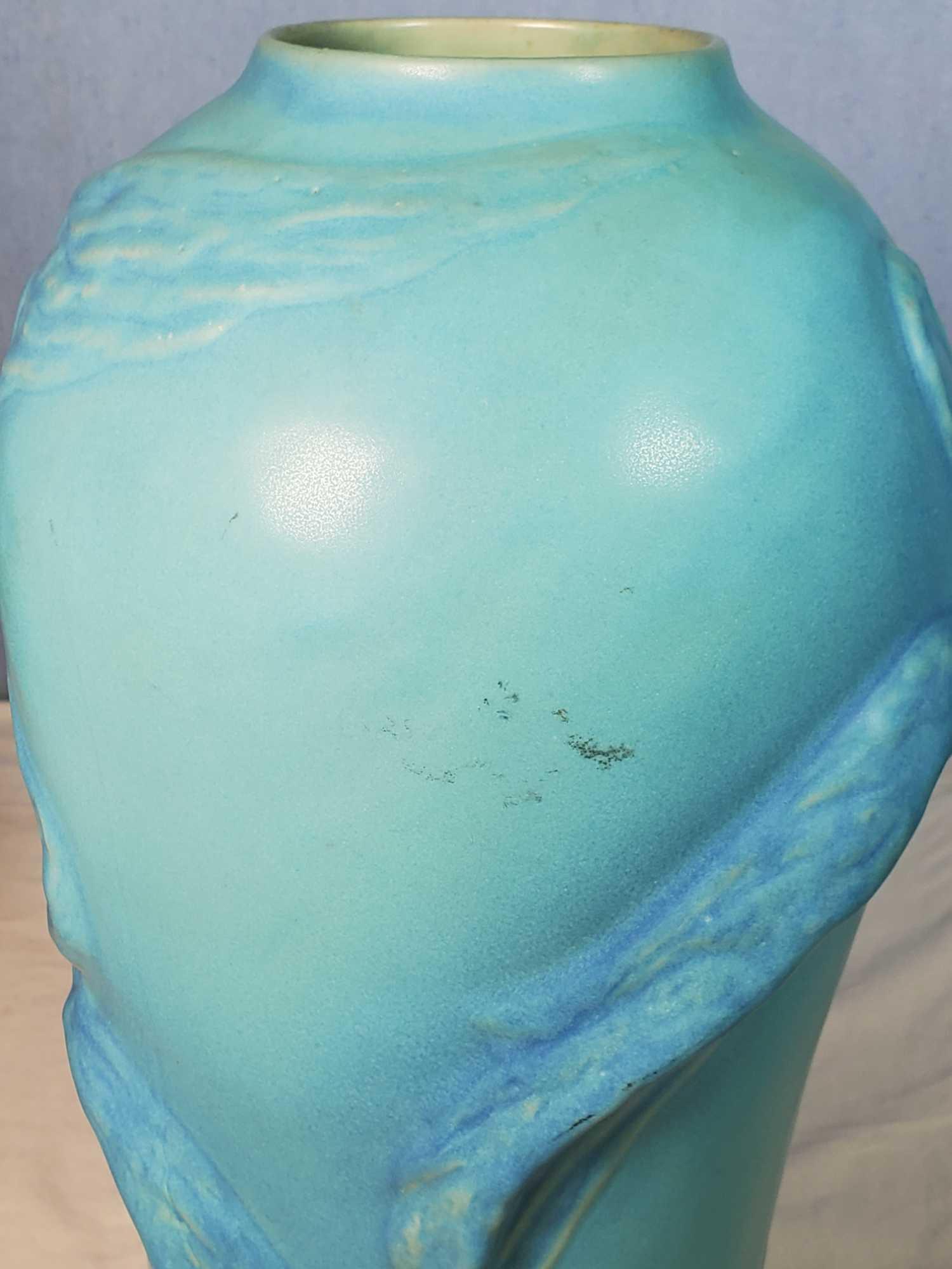 Van Briggle Art Pottery Crane Vase Turquoise Blue - EDITED!