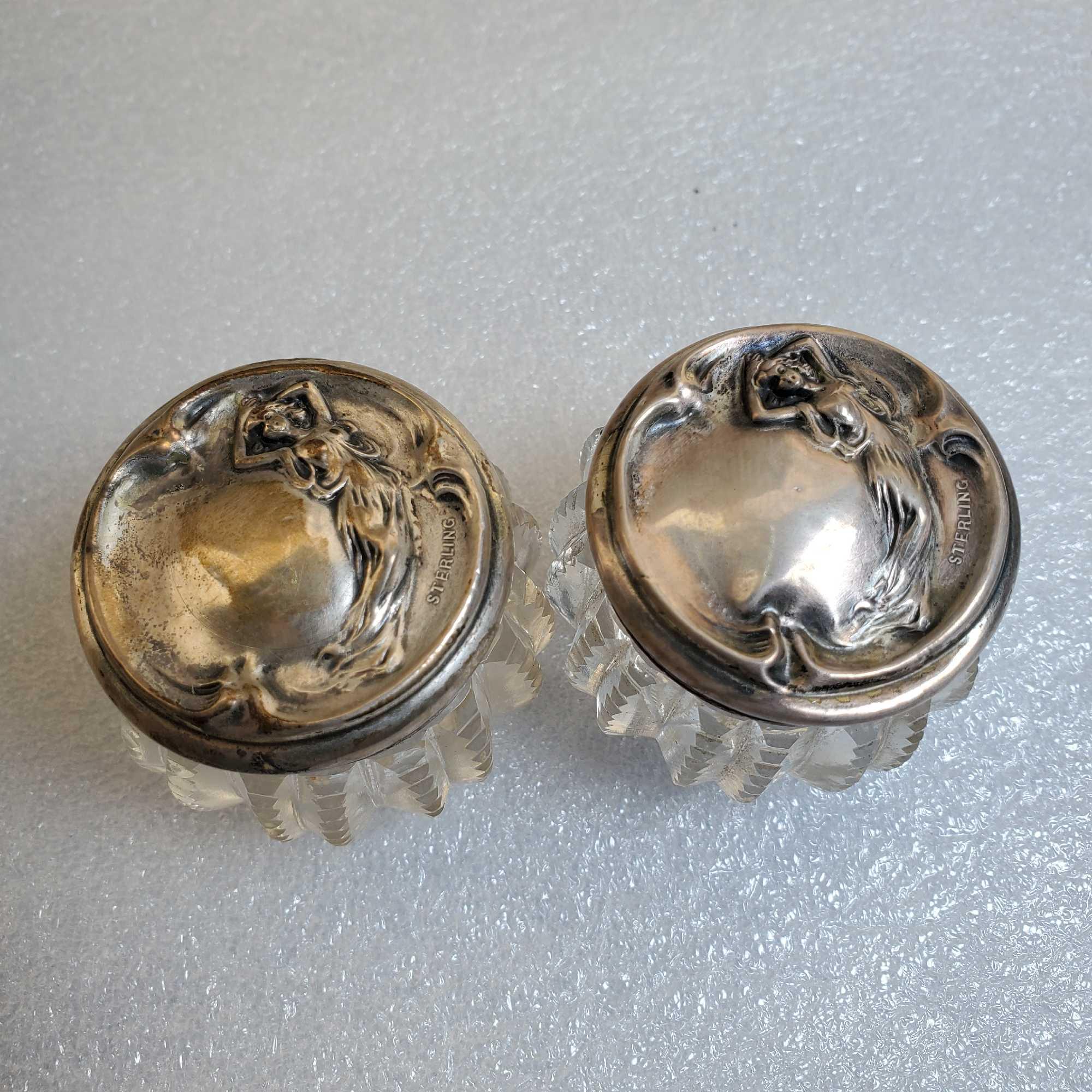 Sterling Silver & Crystal Art Nouveau Ladies Grooming Set