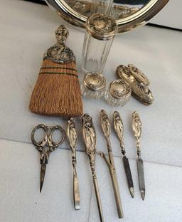 Sterling Silver & Crystal Art Nouveau Ladies Grooming Set