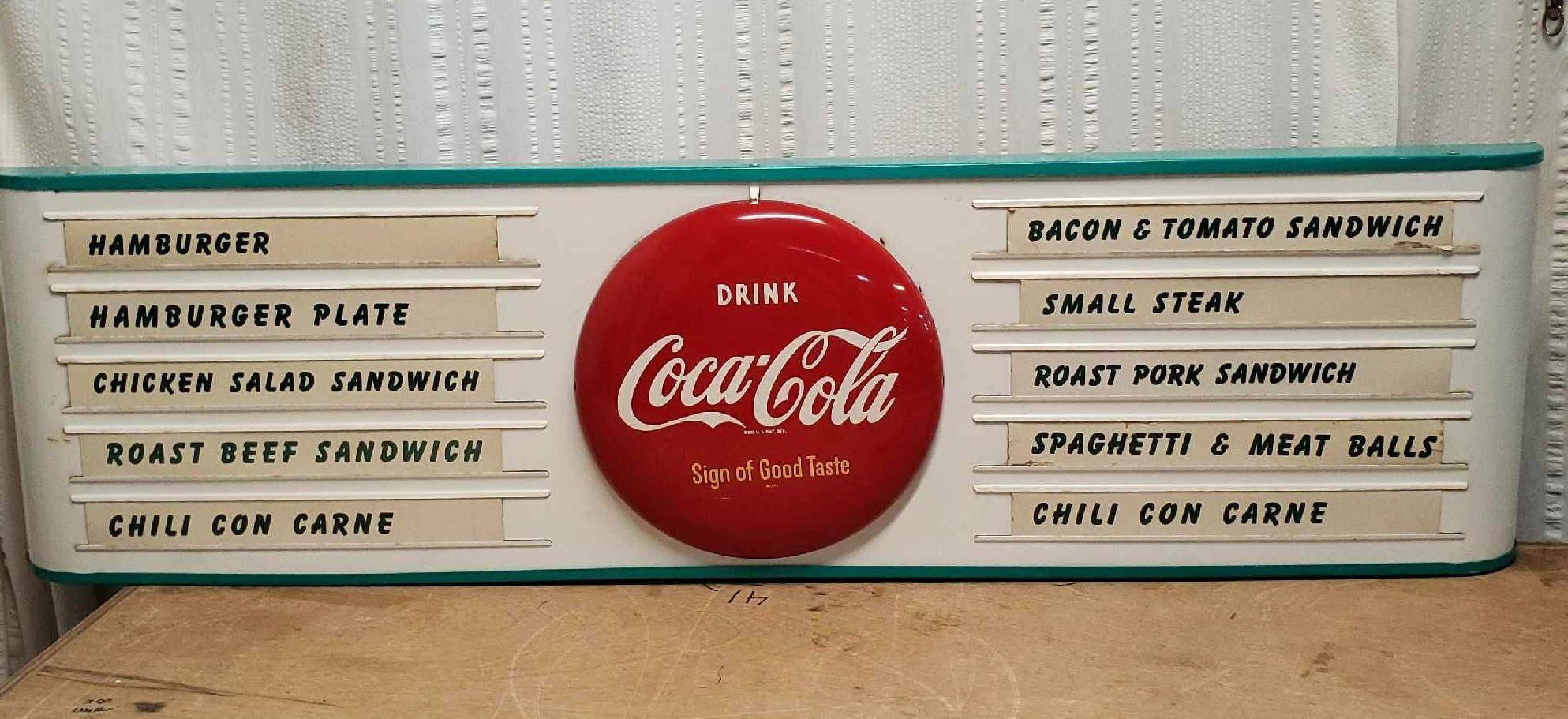 1950s Coca-Cola Diner Menu Sign with Red Bullet Sign Center and Menu Slats With Inserts