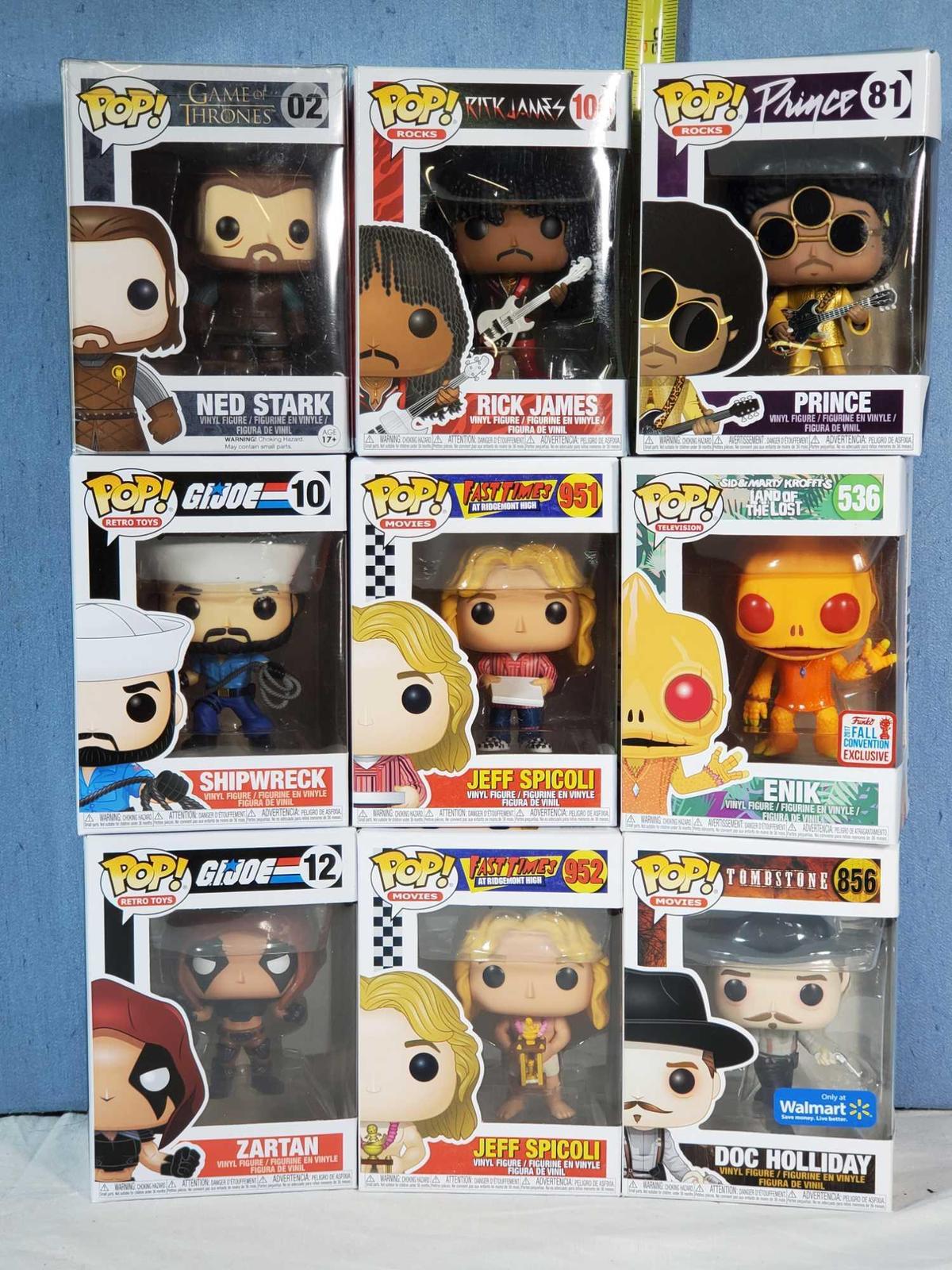 9 Funko Pop Vinyl Figurines MIB - Movies, Retro Toys, Television, and Rocks,