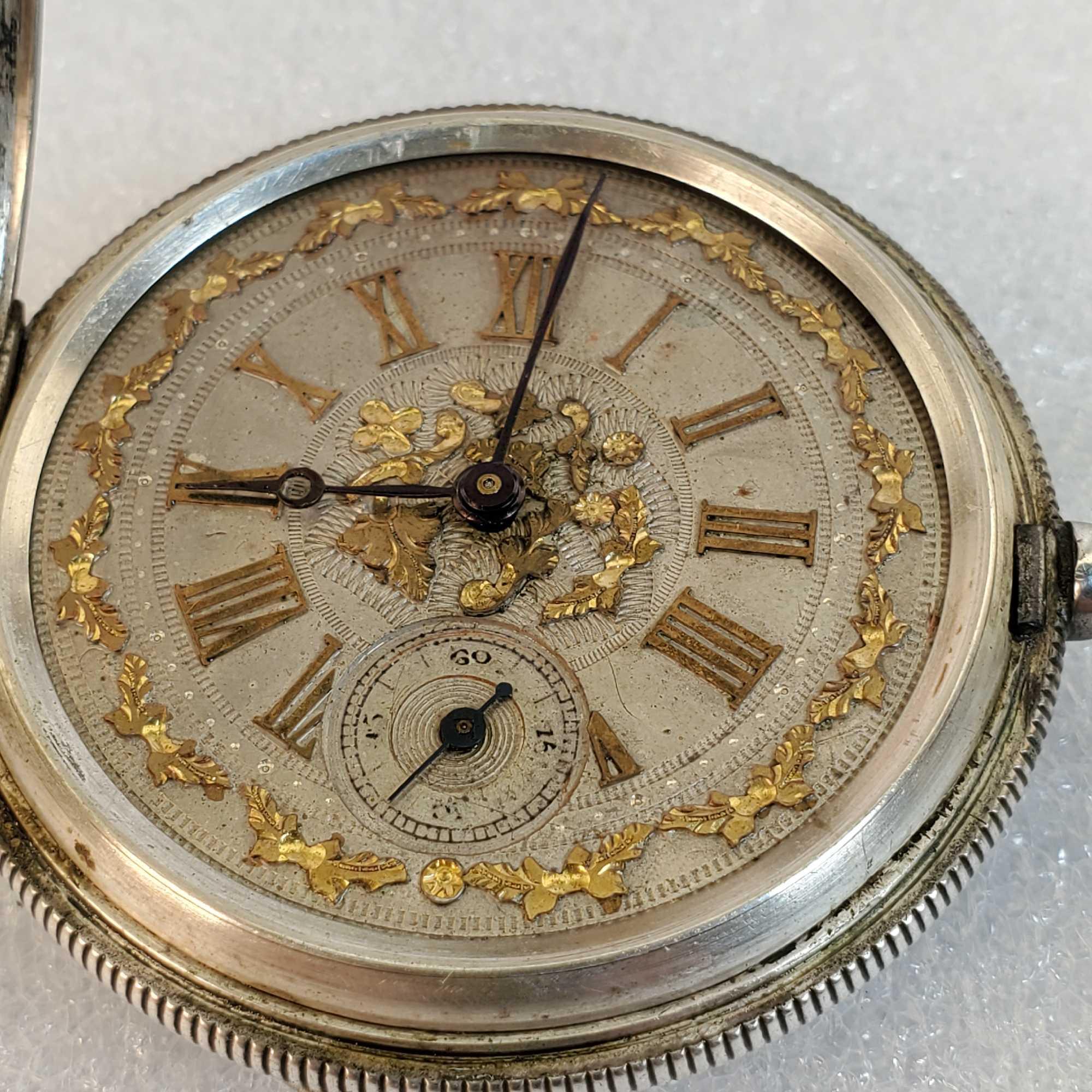 Antique Henry Beguelin Silver Pocket Watch Fancy Dial, Engraved Case