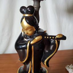 Pair Of Chinoiserie Flute & Clarinet Players Ceramic Lamps