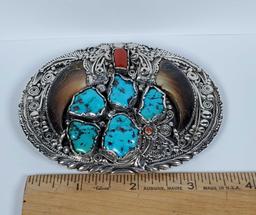 Very Detailed Signed Sterling Silver Belt Buckle by Joe Quiyo