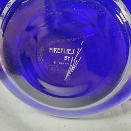 10" 1988 Franklin Mint Cobalt Hand Blown Glass Erte Fireflies Vase