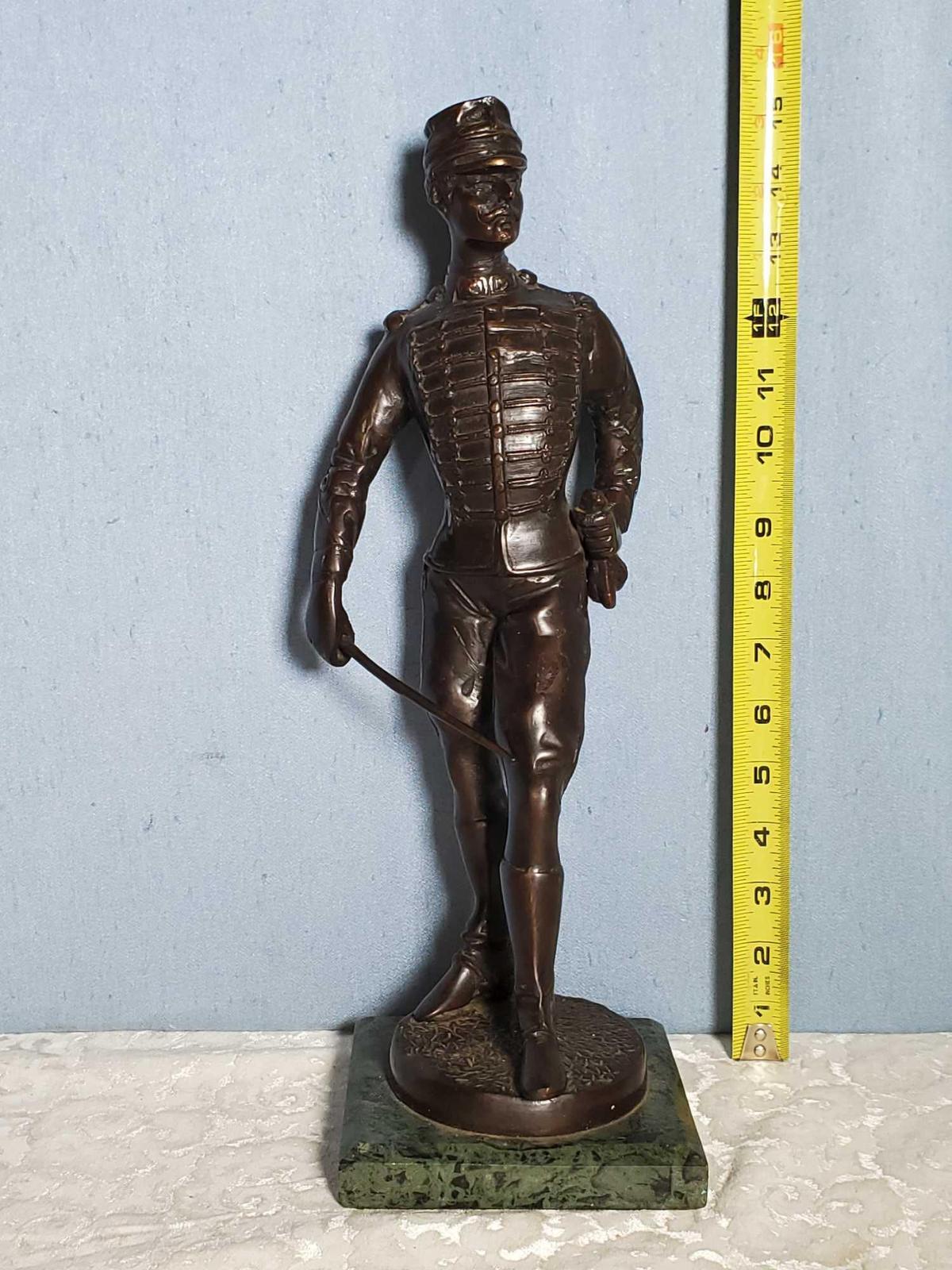 14" Bronze French Hussar Napoleonic Inspired Soldier Statue