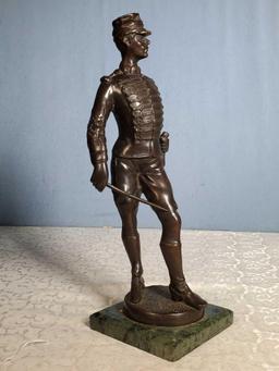 14" Bronze French Hussar Napoleonic Inspired Soldier Statue