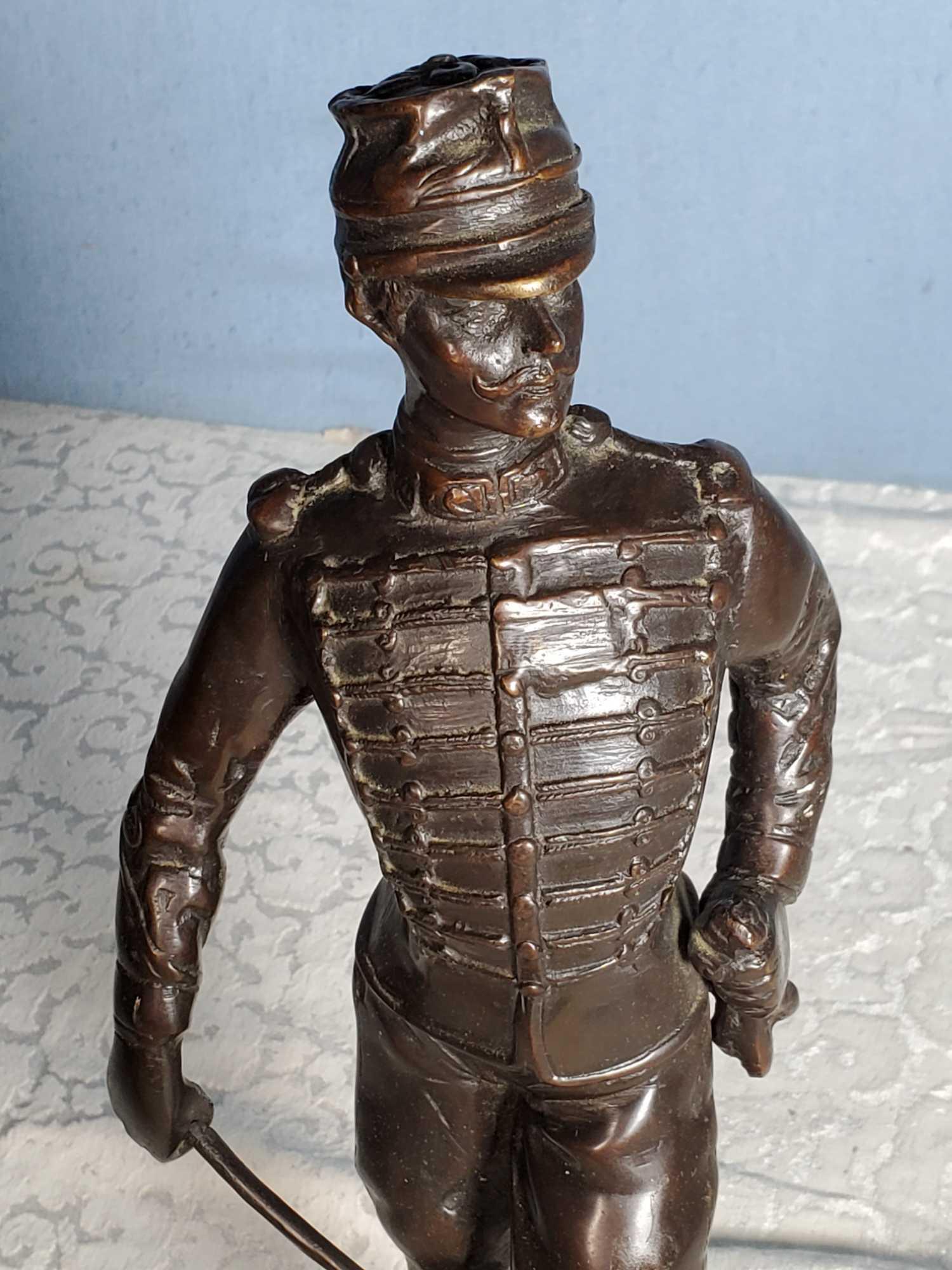 14" Bronze French Hussar Napoleonic Inspired Soldier Statue