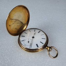 Key Wind Sandoz & Sons Swiss Anchor Chaux De Fonds 15 Jewels 18K Yellow Gold Pocket Watch